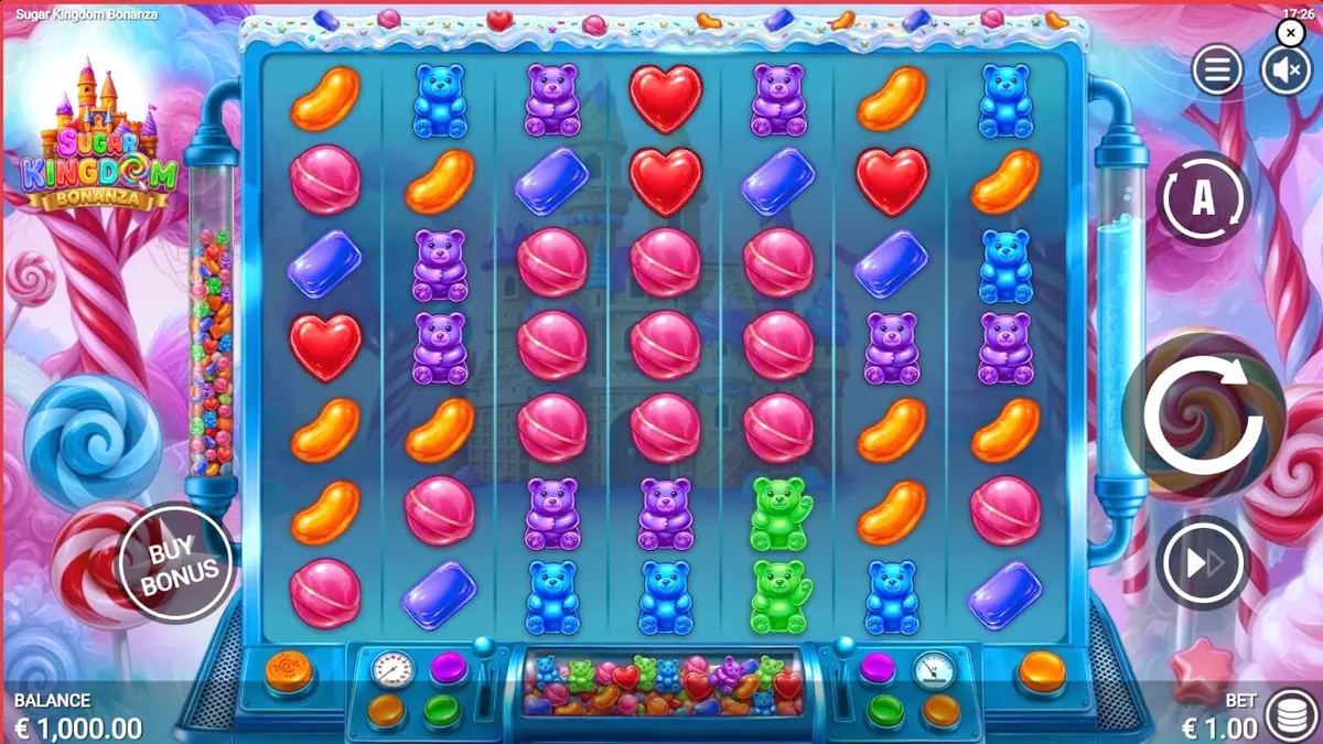 Tampilan visual slot Sugar Kingdom Bonanza dengan tema permen yang cerah